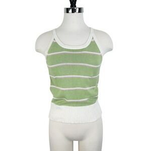Vintage Sarah Spencer Sleeveless Sweater Tank Women's Small Green Cream Stripe